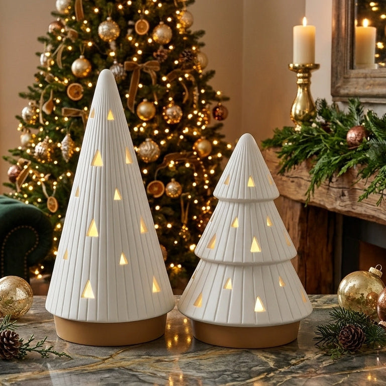 Porta-Velas LED Árvore de Natal Moderno | Kit de 2 Árvores