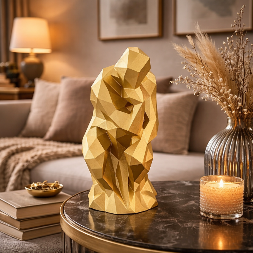 Estátua "O Pensador" Estilo Low Poly - Decoração Moderna