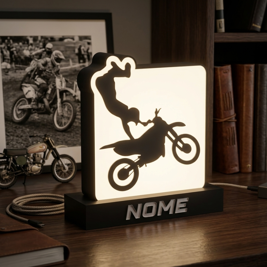 🏁 Luminária Artística - Edição Motocross - Design Exclusivo Personalizável!