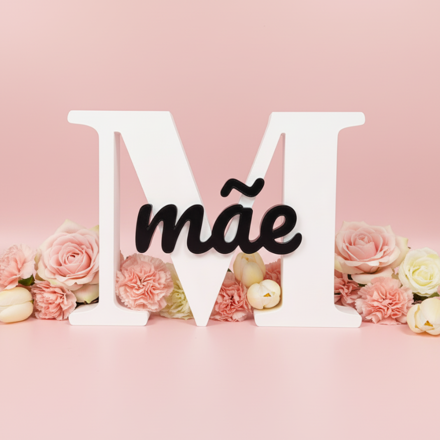 Letra M Mãe Branco + Preto